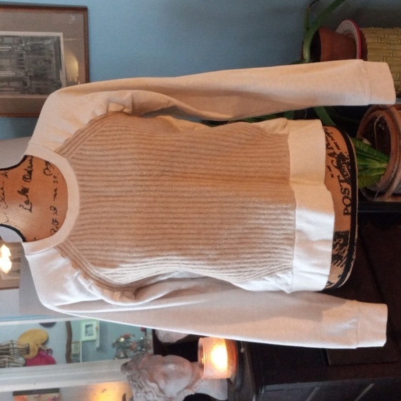 J. Crew Camel and Cream Wool Front Ribbed Pull On Sweatshirt - Picture 5 of 10